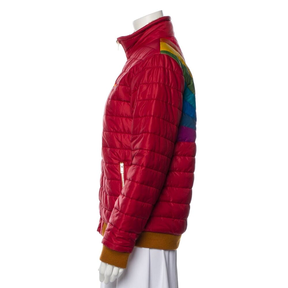 Aviator Nation Red Puffer Jacket with Rainbow Sunburst Back - Picture 3 of 9